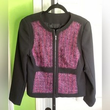 Trina Turk Tweed Front Fully Lined Zip Up Jacket, size 8