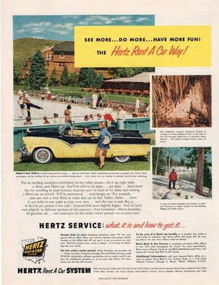 1955 Hertz Rent a Car Mid Century Automobile Travel Vacation Ad