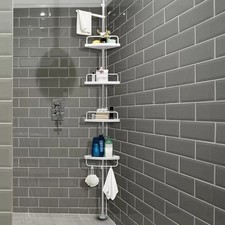 4 TIER NON RUST BATHROOM TELESCOPIC CORNER SHELF STORAGE SHOWER ORGANISER