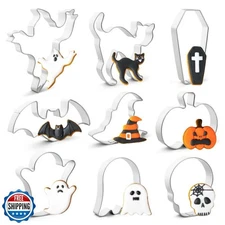 QtoiKce Halloween Cookie Cutters Set,9 Piece Stainless Steel Metal Halloween 