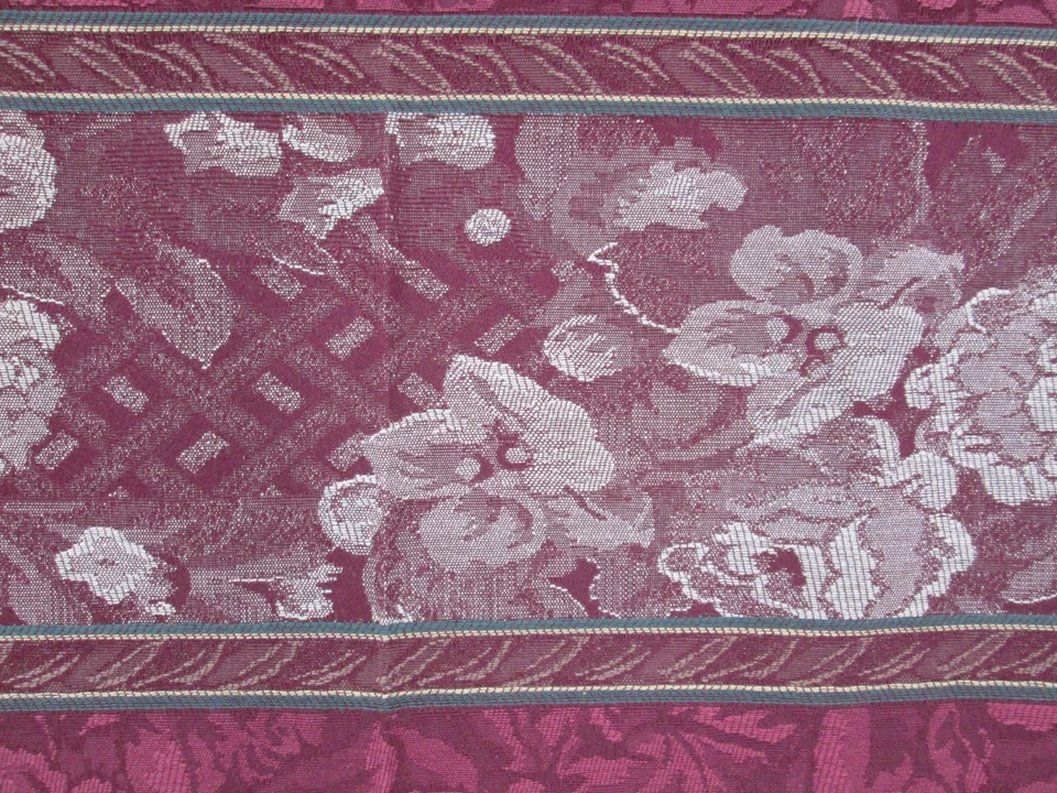 Floral Damask Jacquard Stripe Fabric Red Burgundy Upholstery Home Decor 3 yd Vtg - Image 2 of 4
