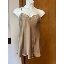 Y2K Victorias Secret Satin Lace Trim Slip Dress Camisole Mini Gold with Slit M