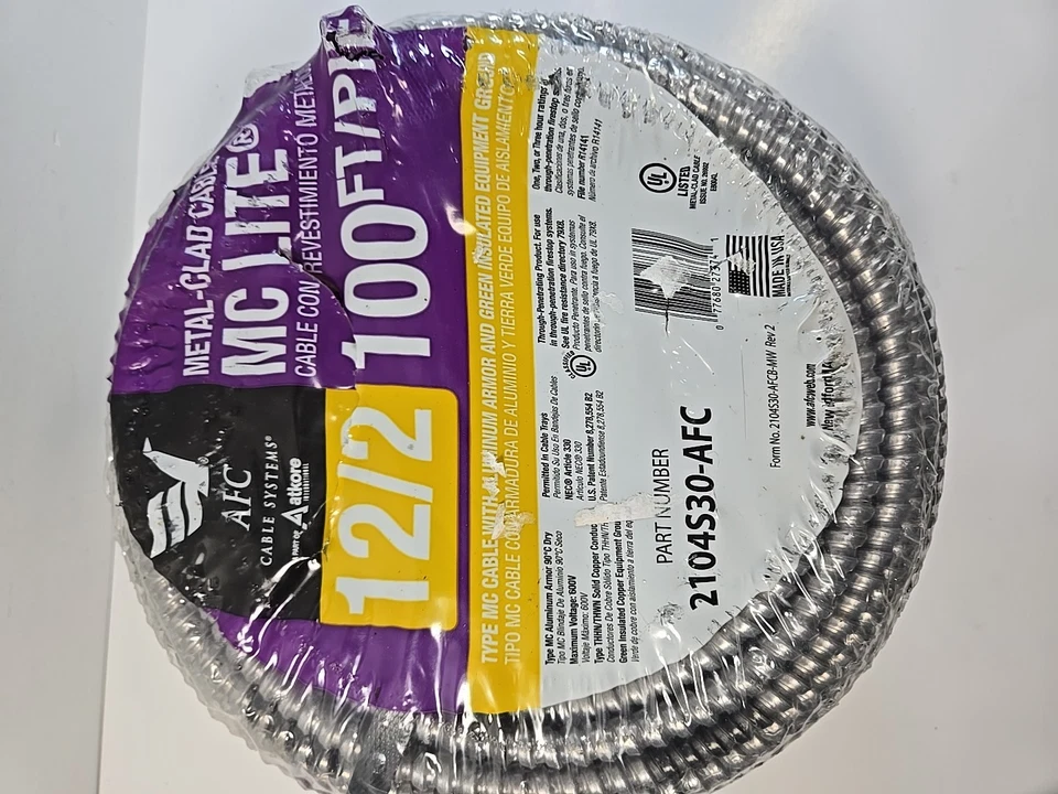 Cable blindado de acero AFC MC LITE 12/2 100 pies - 2104S30-AFC NUEVO Foto 3 de 4