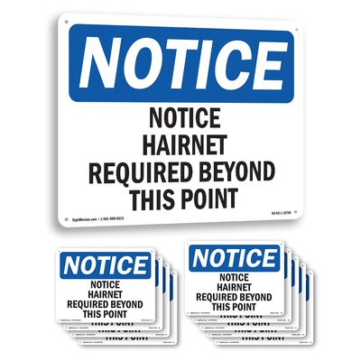 Hairnet Required Beyond This Point OSHA Notice Sign Metal, Decal - 5 or 10 Pack