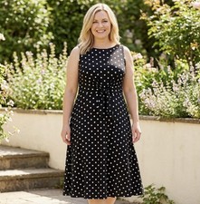 Eliza J. Women’s Black White Polka Dots Midi Dress Plus Size 16 Tie Front