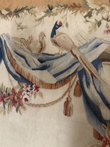 Antique French Aubusson Style Handwoven Wool Pastoral Tapestry 42” x 66” 19th C