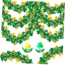 50FT St Patrick's Day Tinsel Garland, Green Gold Shamrock Tinsel Green, Gold