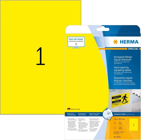 Herma 8033 Wetterfeste Folienetiketten, 25 Blatt, 210 X 297 Mm, 1 Pro A4 Bogen,-image