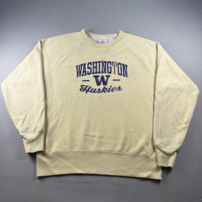 Washington Huskies Sweatshirt Mens Large Yellow Champion Reverse Weave NCAA
