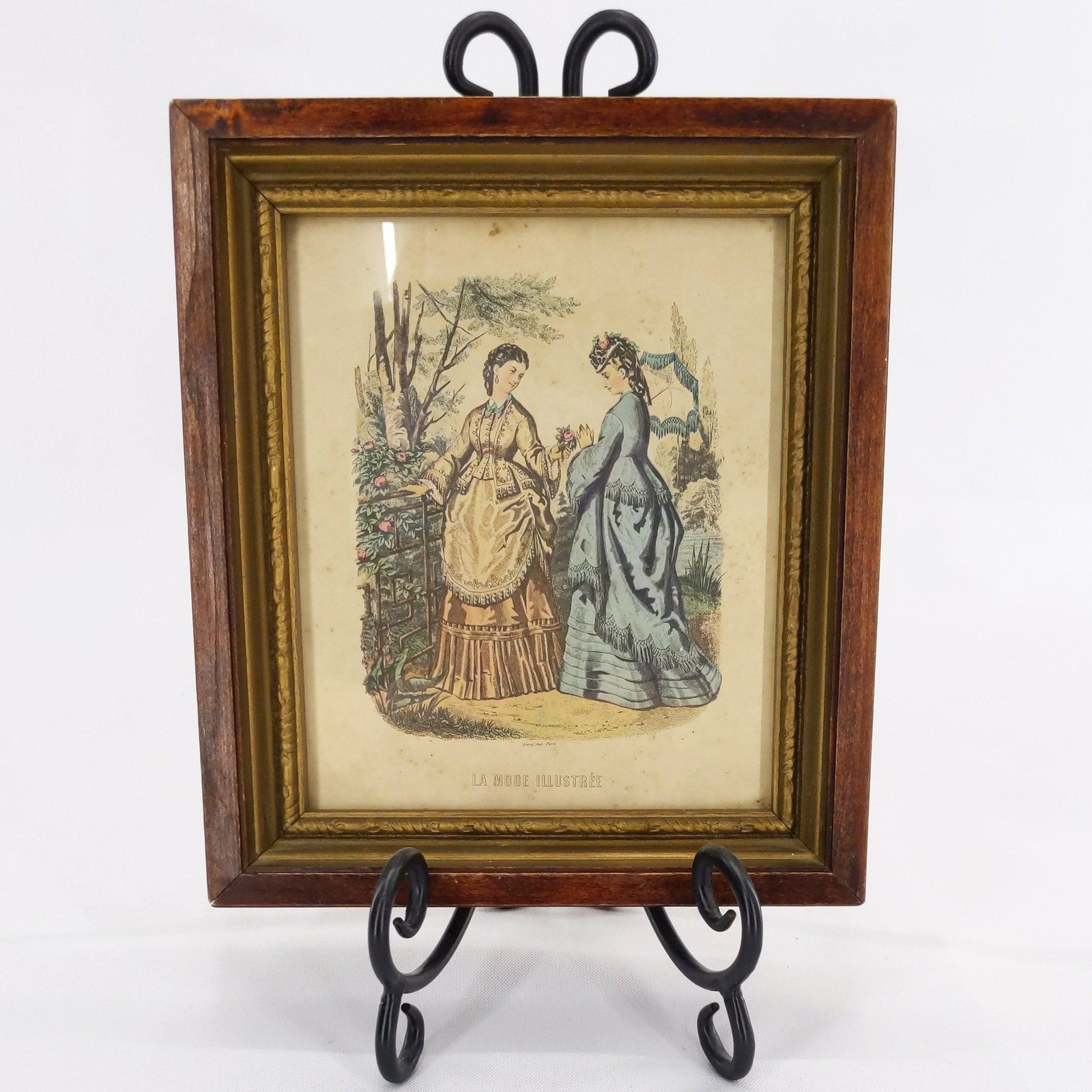 Vintage La Mode Illustree Fashion Plate Brown Framed French Engraving Print