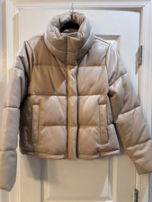 Beige Women's Short Puffer Jacket with Snap Closure, Long Sleeve, Casual