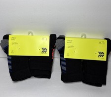 12 Pairs All in Motion Crew Socks Kids 9-2 1/2 Black Striped CushionReinforced