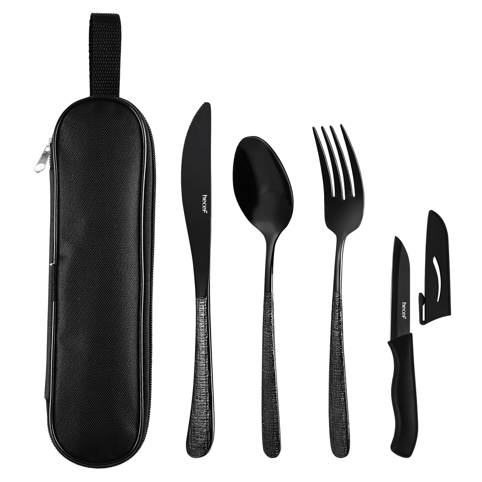 Couverts de camping 6 pièces en acier inoxydable | Kit couverts de table avec étui