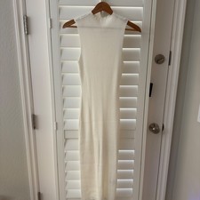SYZ0A603 White Ribbed Mock Neck Sleeveless Bodycon Midi Dress Small