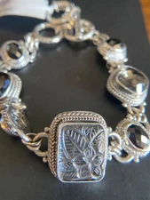 Sarda, Carved Hematite/QTZ doublet,Odyssey Blk Knight,Blk Spinel & 925 Bracelet