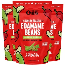 The Only Bean Crunchy Roasted Edamame Snack Sriracha High Protein Snacks 13g ...