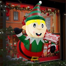 Image of Christmas Inflatables Elf Xmas Blow up Built in LED Lights Ornament Christmas