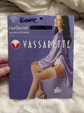 Vassarette Her Secret Garter Stockings Medium Black Lace Top Nylon Leg NEW