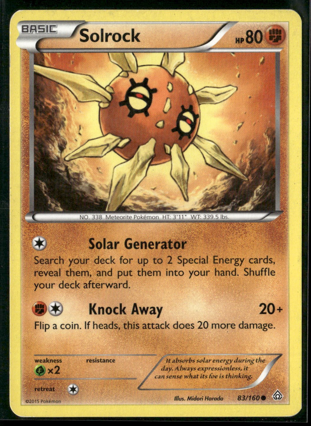 Solrock 83/160 Common Primal Clash Pokemon Heavily Played