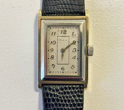 Vintage 1930 Elgin Art Deco two-tone Tank Watch   15 Jewels   Running
