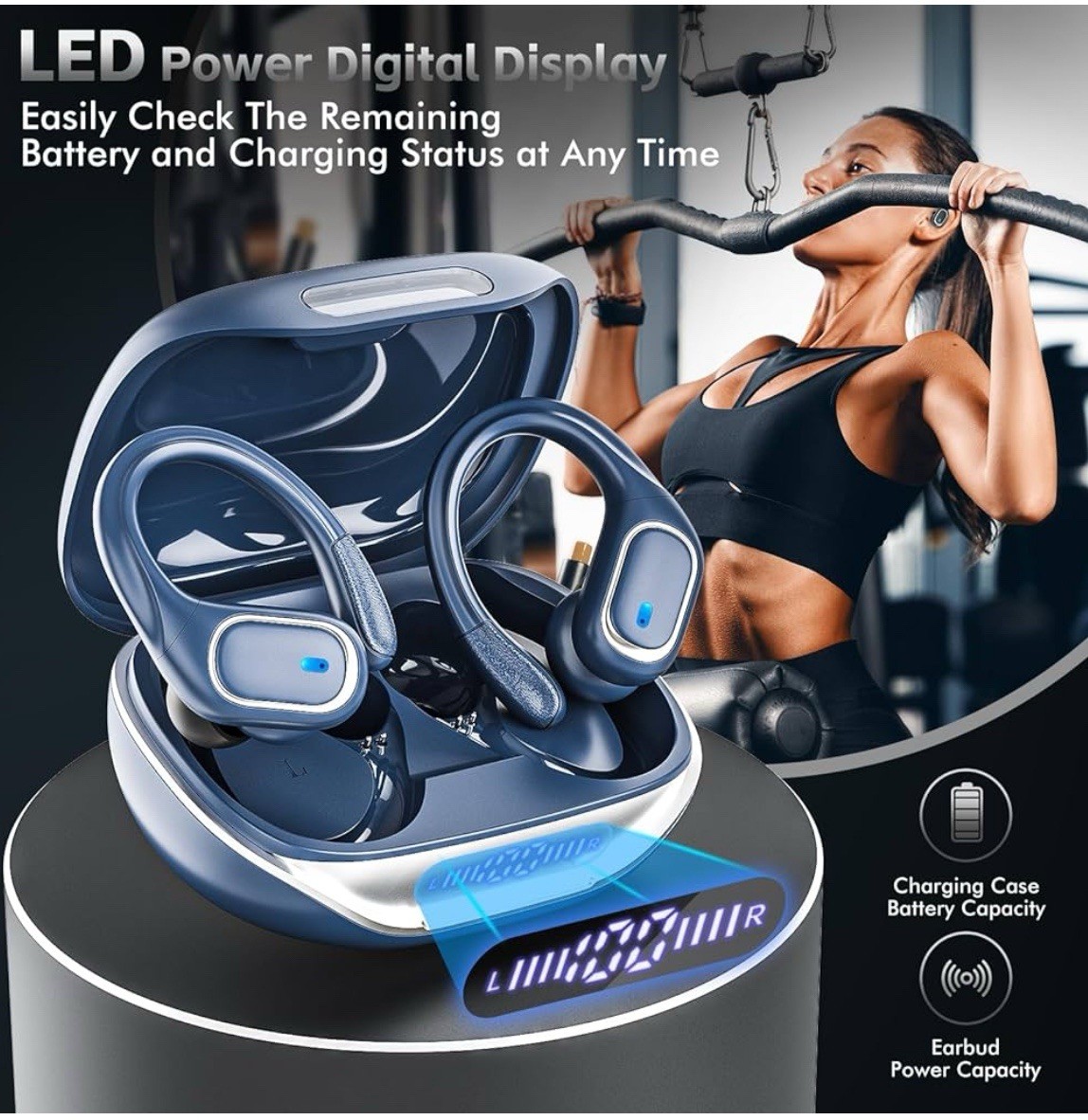 80 Hrs Playback Batt True Wireless Earbuds for Sport, Charging Case Waterproof