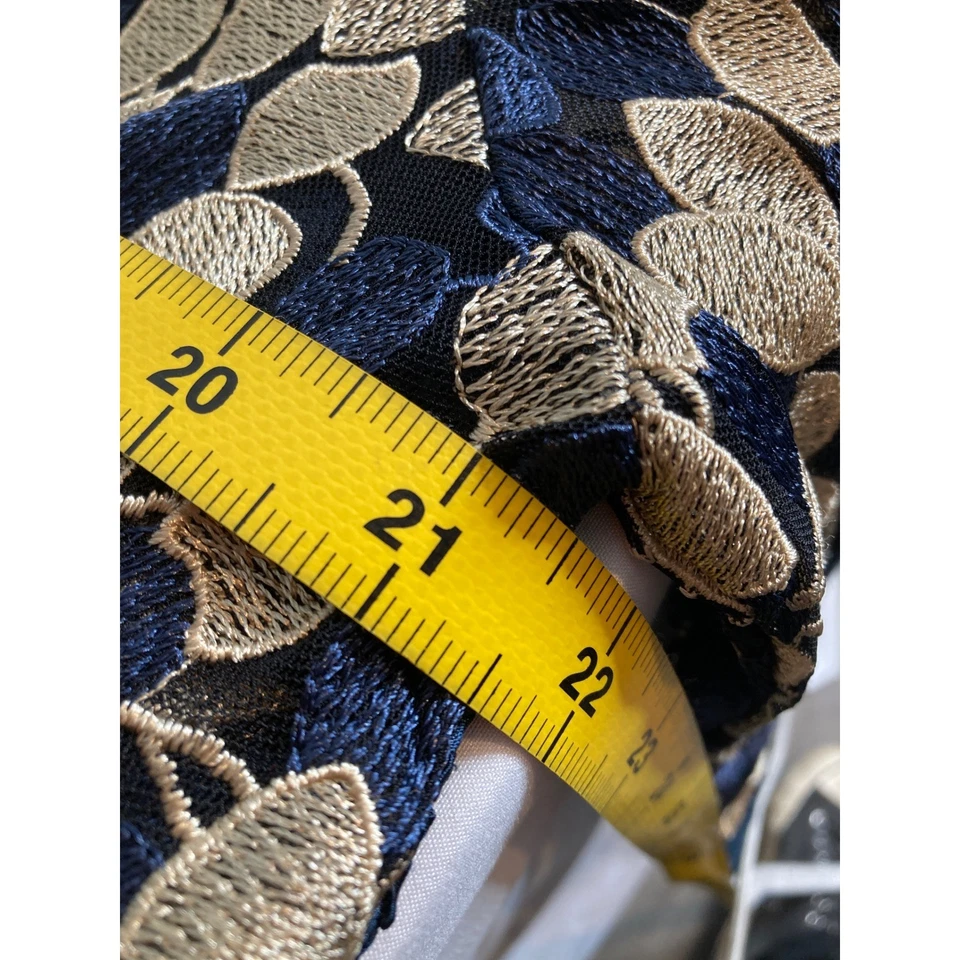 Chaqueta cárdigan de encaje floral dorado azul marino de Chico para mujer talla 3 XL pura arte de usar Foto 4 de 4