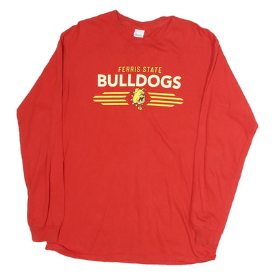GILDAN Herren T-Shirt rot Ferris State Bulldogs Grafik M Langarm Rundhals