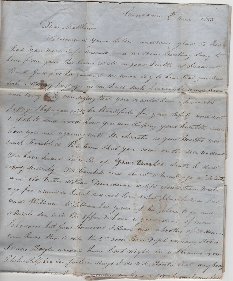 GREAT BRITAIN CREETOWN 1853 BOX CANCEL STAMPLESS COVER & LETTER TO US MASS. - Image 3 of 4