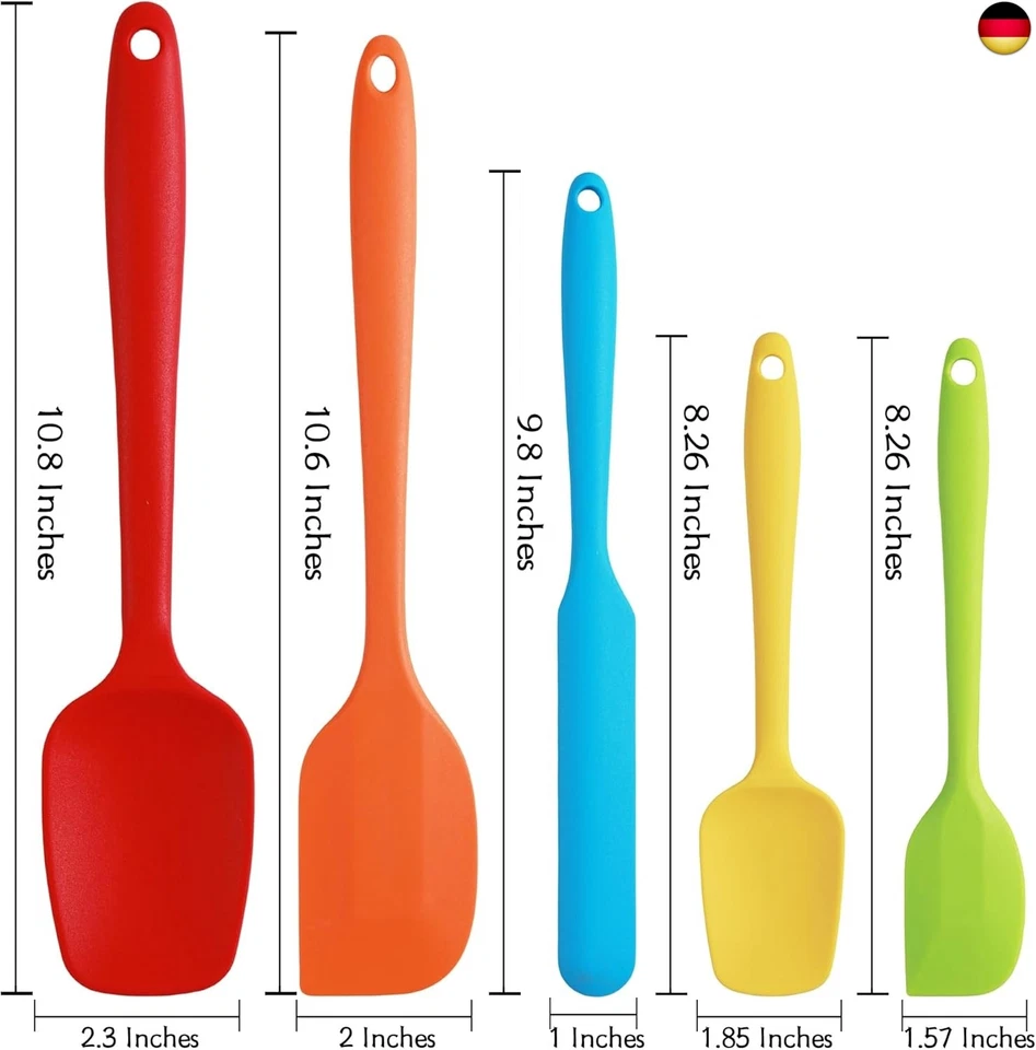 Teigschaber Silikon, 5 Stück Silikon Küchenhelfer, Kochlöffel Silikon mit Me - Bild 2 von 4