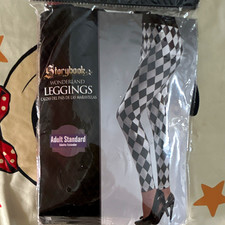 Storybook Women  s Harlequin Diamond Leggings One Size Black  Silver Ankle