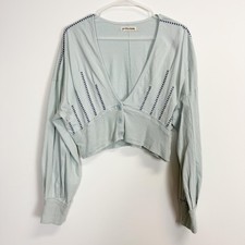 We The Free Free People Sweater Womens Medium Button Embroidered Cropped