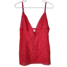VICTORIA'S SECRET Y2K Red Floral Lace Cami Slip Tank Top M coquette