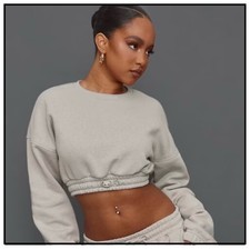 PLT - Cropped Sweat Top - Size Xxs - Grey - New With Tags.