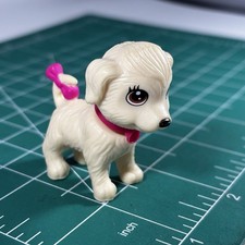 Barbie PET BLONDE TAN CREAM PUPPY Dog PINK BOW  COLLAR Bobble Head
