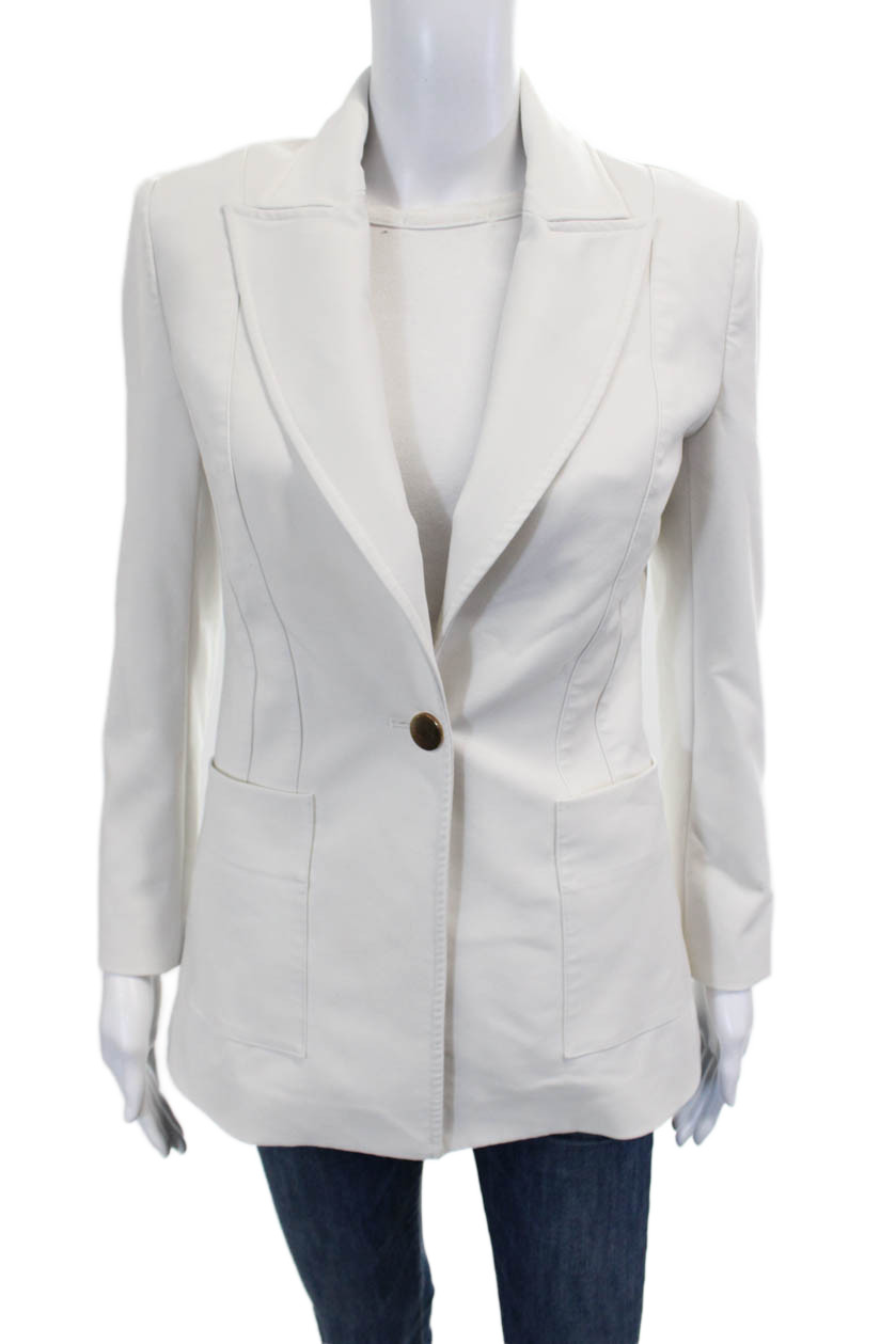 Toccin Womens White Collared Button Blazer Long Sleeve Classic Size 2Free Shipping in US $100+ Orders | $6.95 Orders Below