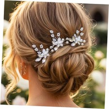 Crystal Bride Wedding Hair Pins Silver Flower 3.57 Inch (Pack of 3) A Silver