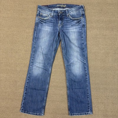 American Eagle Hipster Jeans Women s Size 8 Reg Denim Embroidered Pockets [M863]
