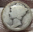1916 P  U.S. 90% silver Mercury Dime with FREE shipping