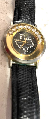 Vtg Gold Tone Texas Lone Star Women s Watch Rhinestone New Battery Blk Leather