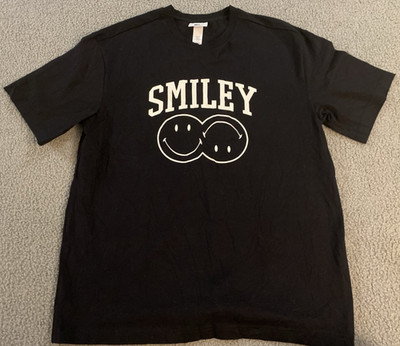Smiley H&M Collaboration Shirt Double White Smiley Black Men's Medium Casual