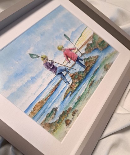 Original watercolour illustration print children fishing at Brighton rockpools - Picture 4 of 7