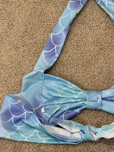 Girls Blue Mermaid Print Bikini 2 Piece SwimSuit Size 9-10 AS150 Halter Tie - Picture 14 of 17