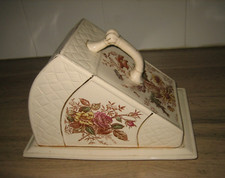 Ancien Plateau fromage Victorien faience Cloche décor floral Poppy