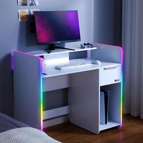 X ROCKER Electra PC Gaming Desk Drawer App Control LEDs Wireless Charging White - Picture 1 of 10