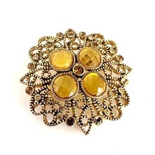 Premier Designs Daybreak Pin Topaz Colored- Goldtone - Crystals