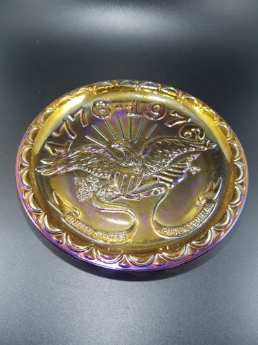 Vintage Indiana Carnival Glas Bernstein Teller Zweihundertjahrfeier 1776-1976 Adler 8"