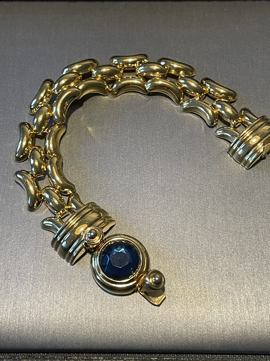 Vintage KJL Kenneth Jay Lane Blue Glass Stone Gold Tone Link