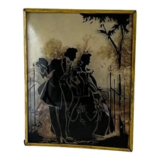 Vintage Print Background Courting Couple Silhouette Picture Convex Glass READ