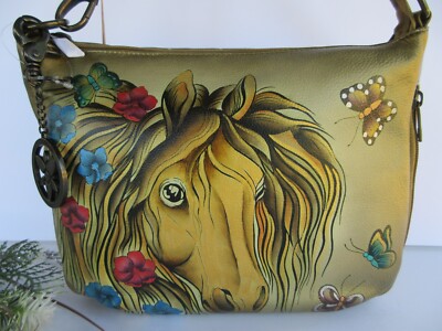 Anuschka #7456-GLH Golden Horse Hand Painted Leather Crossbody   NWT
