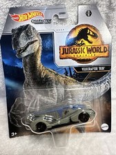 HOT WHEELS CHARACTER CARS JURASSIC WORLD DOMINION VELOCIRAPTOR BLUE 3/6 BNIB.